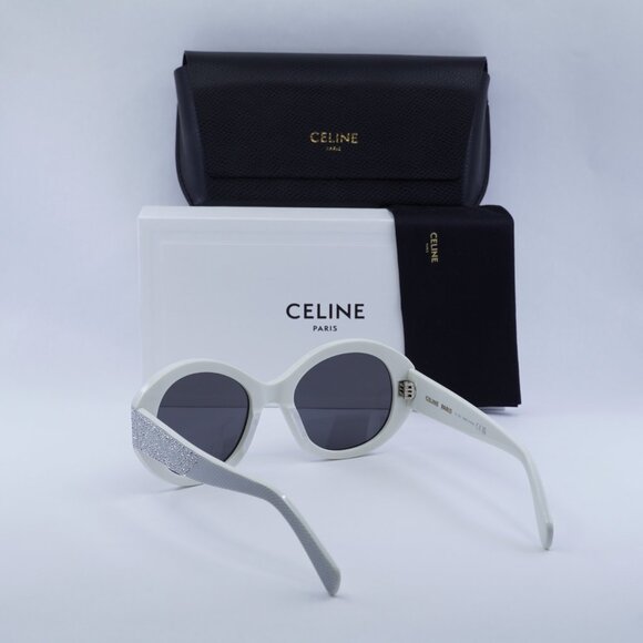 Celine CL4240IS 25A Round Sunglasses–Shiny Ivory with Silver Studs Embellishment